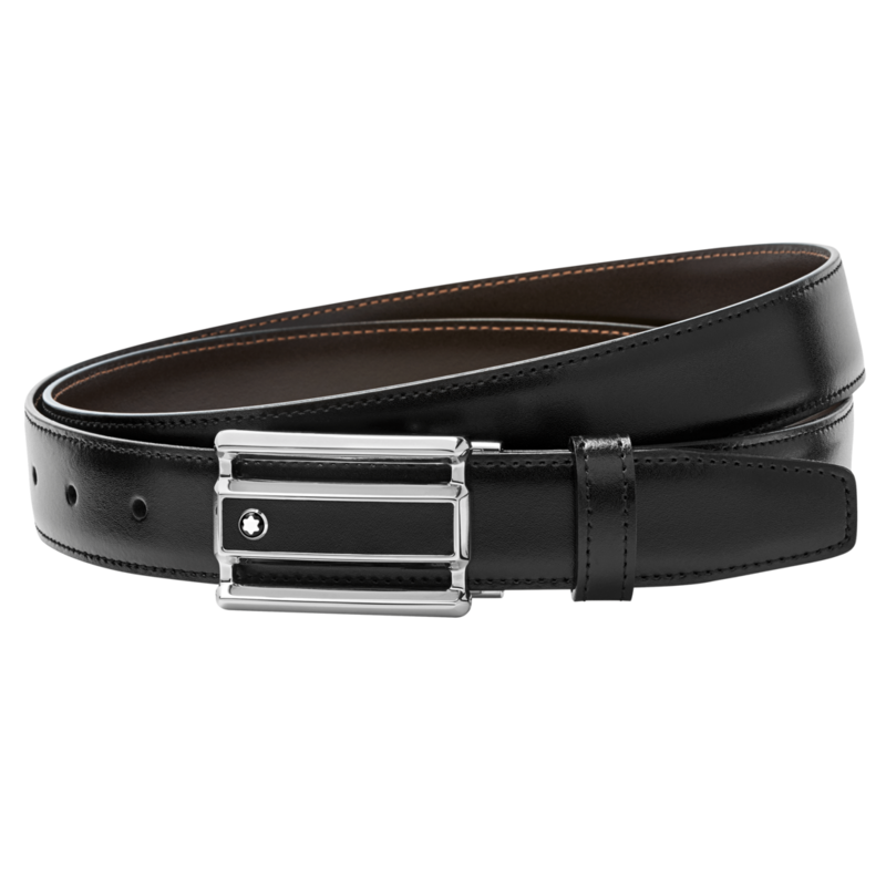 Montblanc-Montblanc Rectangular Cut-Out 3 Rings Motif Black Leather & Stainless Steel Plate Buckle 114423-114423_2