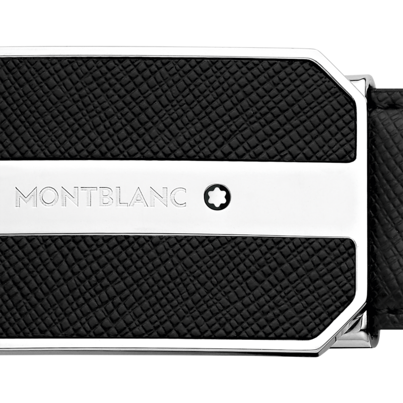 Montblanc-Montblanc Octagonal Saffiano Leather & Shiny Palladium-Coated Plate Buckle Belt 123893-123893_2