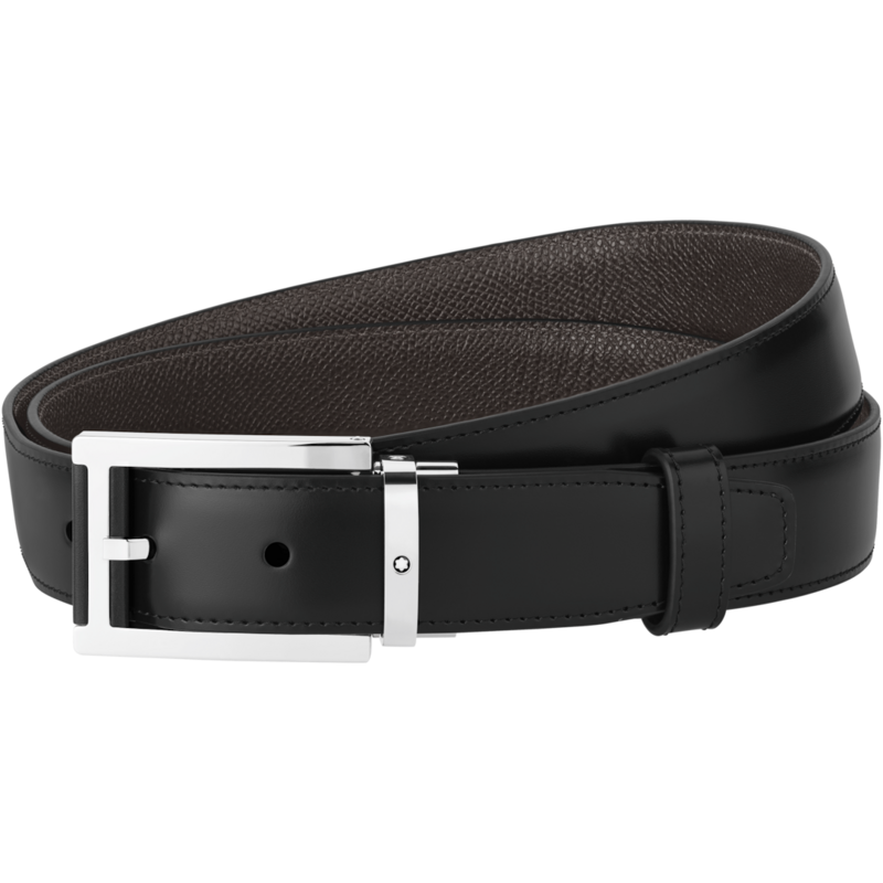Montblanc-Montblanc Rectangular Stainless Steel & Black Leather Pin Buckle Belt 126008-126008_2