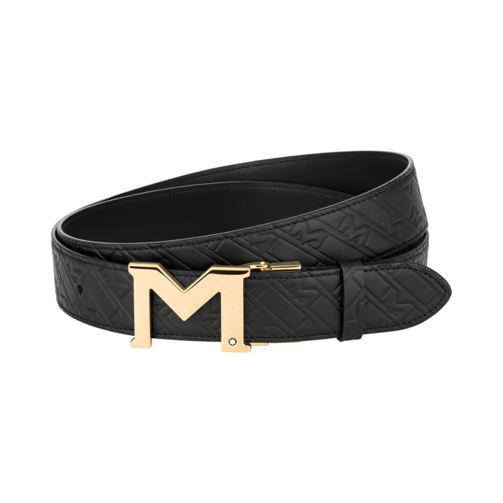 Montblanc-Montblanc M Buckle 35 mm Reversible Leather Belt Black 128786-128786_2