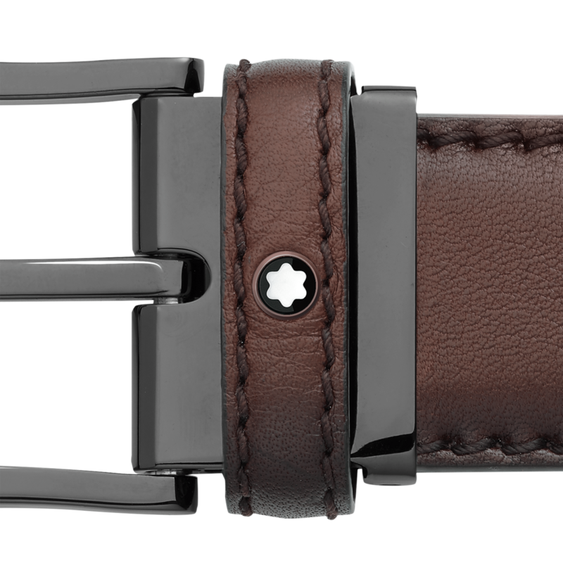 Montblanc-Montblanc Rounded Matt Stainless Steel Black PVD Pin Buckle Belt 126038-126038_2