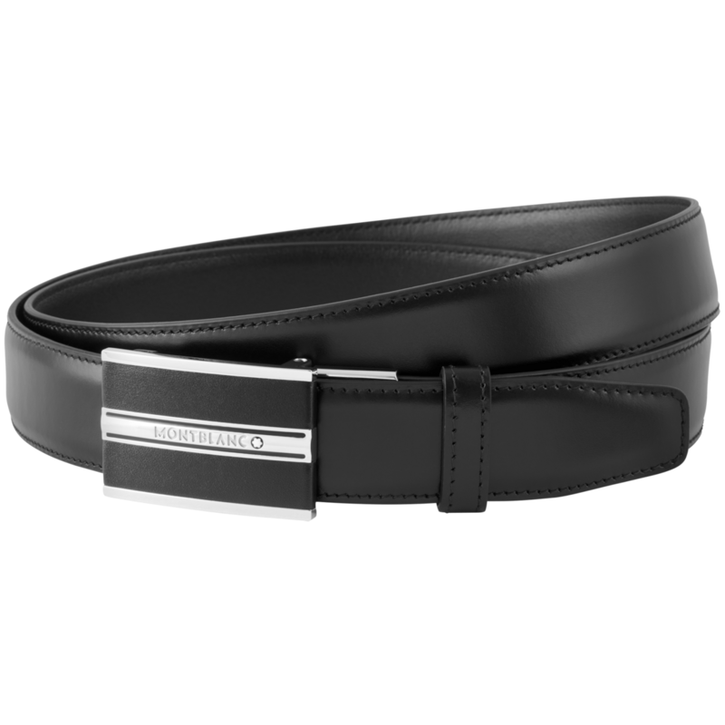 Montblanc-Montblanc Rectangular Leather & Shiny Stainless Steel Plate Buckle Belt 118421-118421_2