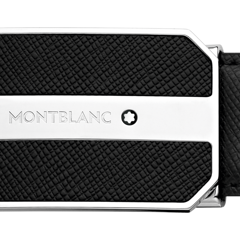 Montblanc -Montblanc Octagonal Saffiano Leather & Shiny Palladium-Coated Plate Buckle Belt 123893-123893_2