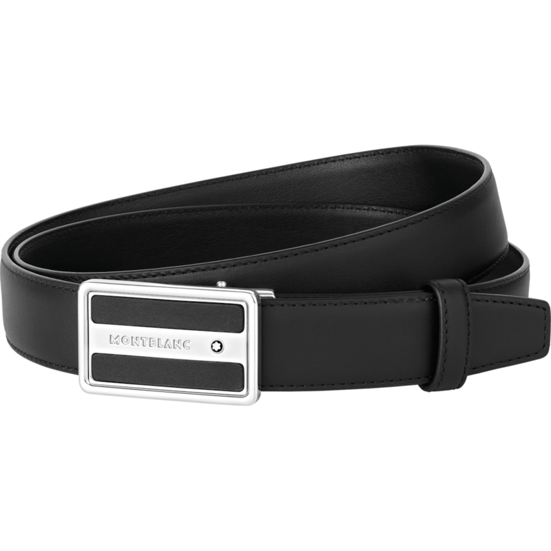 Montblanc-Montblanc Shiny Stainless Steel and Black Leather Plate Buckle Belt 126023-126023_2