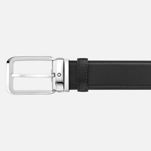 Montblanc -Montblanc Rectangular Stainless Steel & Black Leather Pin Buckle Belt 35mm 129455-129455_1
