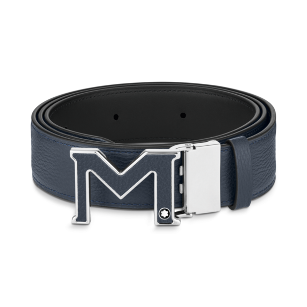 Montblanc -Montblanc M Buckle Reversible Blue / Black 35 mm Leather Belt 129449-129449_1